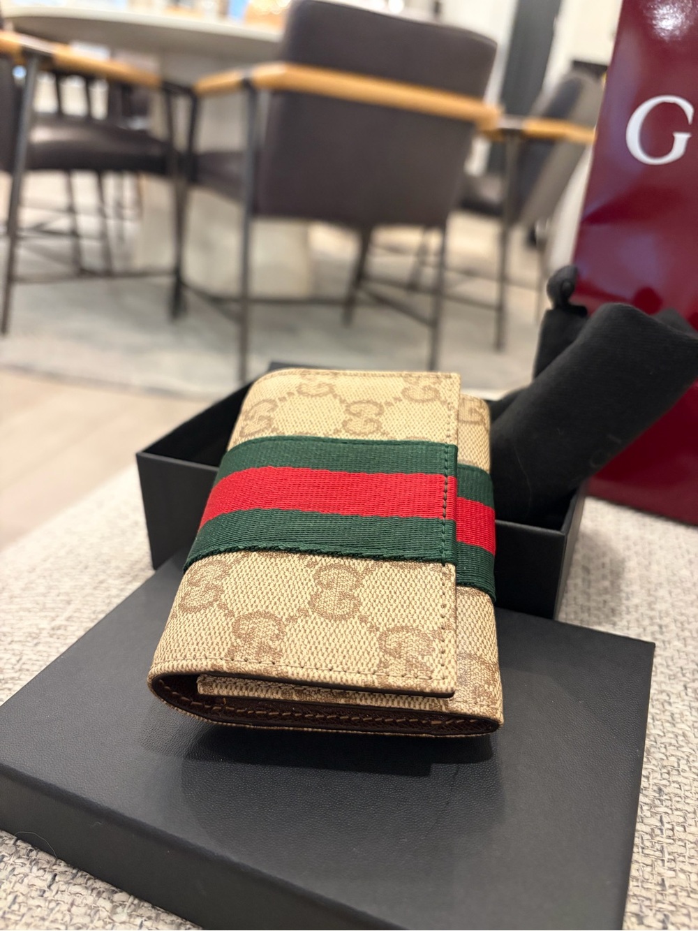 Gucci Bi-fold Card Case with Web GG Supreme Canvas Wallet